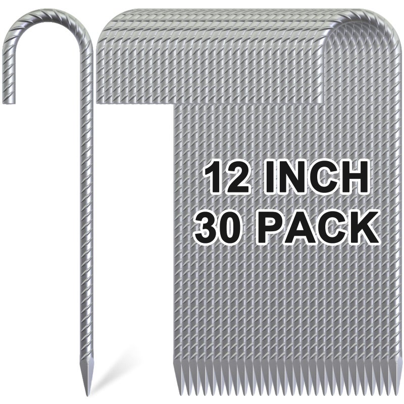 OK5STAR Rebar Stakes 12 Inch, 30 Pack Galvanized Metal Tent Stakes Heavy Duty Ground Stakes, J Hook Steel Fence Stakes for Ground, Outdoor Decoration, Wire Fencing, Gardening - Image 1